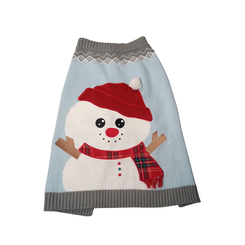 Time for Joy XXXL Dog Sweater Blue Snowman‎ Fair Isle Knit Pet Apparel